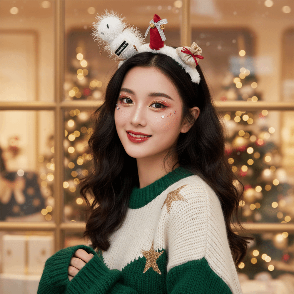 Reindeer Antlers Headband - Serre-tête de Noël en peluche texturée,